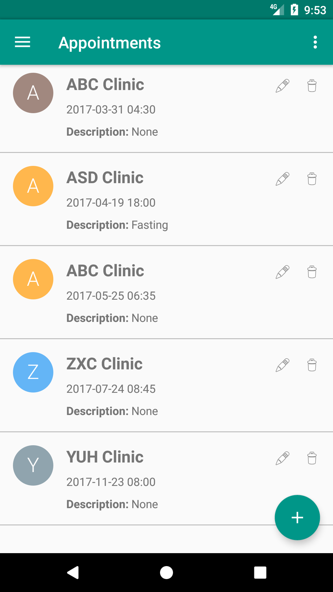 Appointment screen